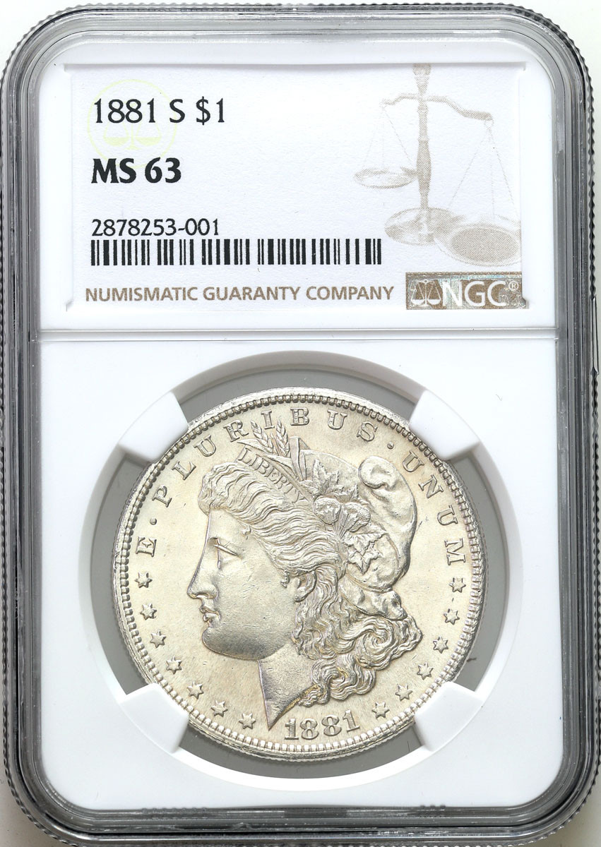USA. 1 dolar 1881 S, San Francisco NGC MS63 – PIĘKNY